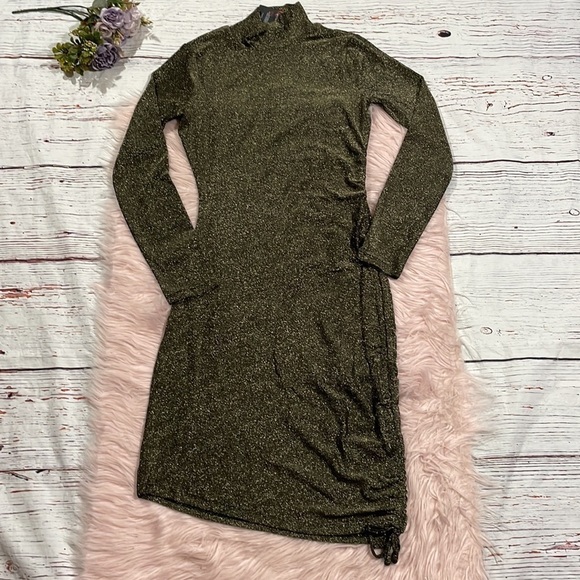 NWT n:philanthropy DEMETRA Ruched Side Mini DRESS Gold Shimmer - Picture 2 of 11